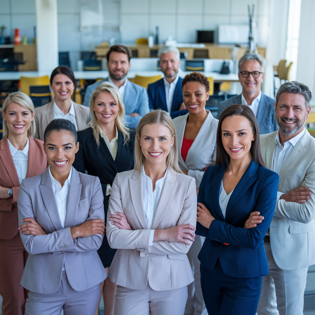 A photo of a diverse group of women and male managers in an international business setting.